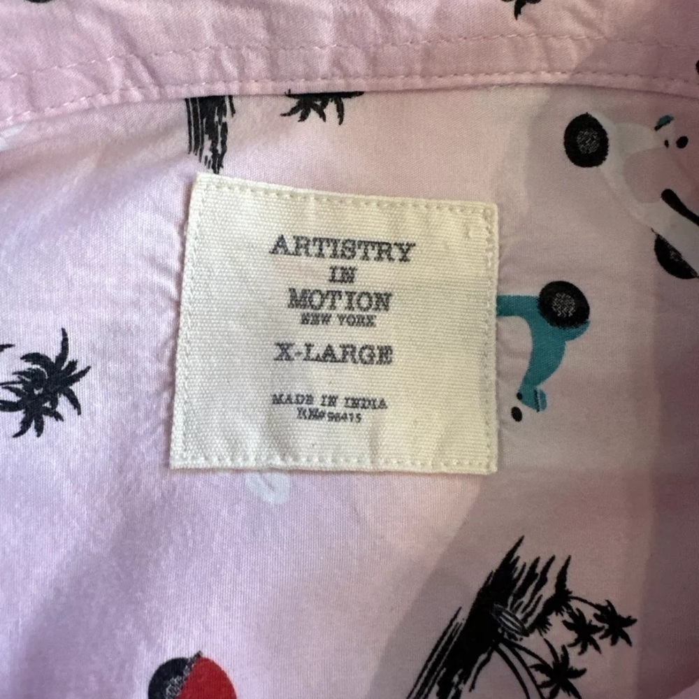 Artistry in Motion Mens Slim Fit Scooters Islands Print Button Down Shirt XL - Picture 4 of 5